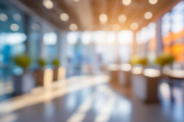 Blurred empty open space office. Abstract light bokeh at office interior background