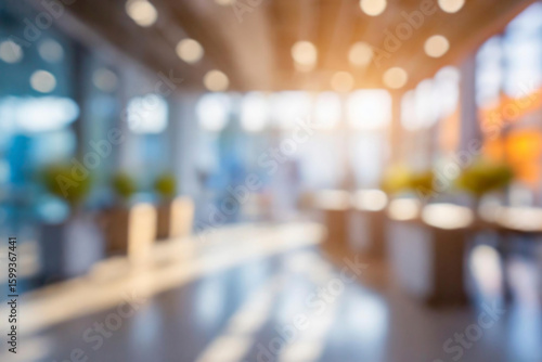 Blurred empty open space office. Abstract light bokeh at office interior background