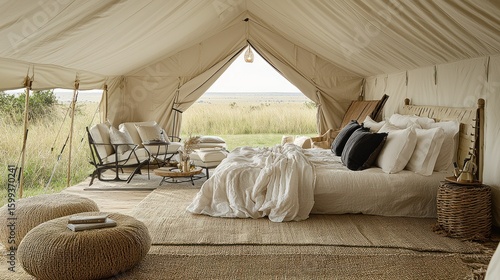 Luxurious safari tent with panoramic views