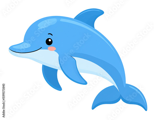 Cute blue dolphin illustration isolated on transparent background