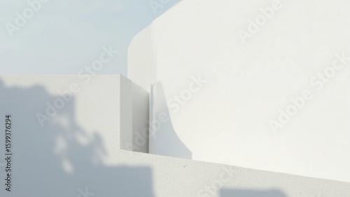 Minimalist Curved Architectural Facade with White Surface and Shadows