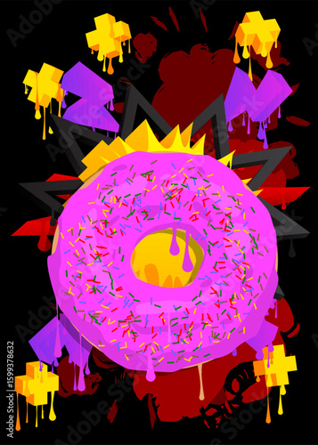 Doughnut graffiti. Abstract modern street art decoration performed in urban painting style.
