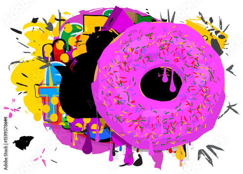 Doughnut graffiti. Abstract modern street art decoration performed in urban painting style.