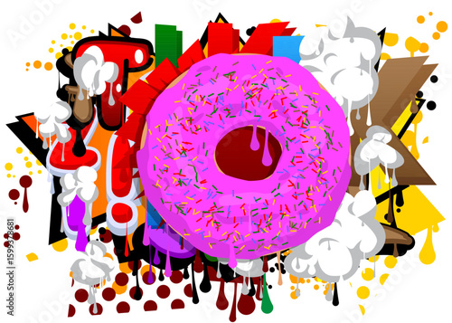 Doughnut graffiti. Abstract modern street art decoration performed in urban painting style.