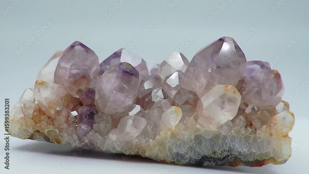 Aesthetic Purple Amethyst Crystal Cluster with Natural Mineral Texture in White Background Aesthetic Purple Amethyst Crystal Cluster with Natural Mineral Texture in White Background