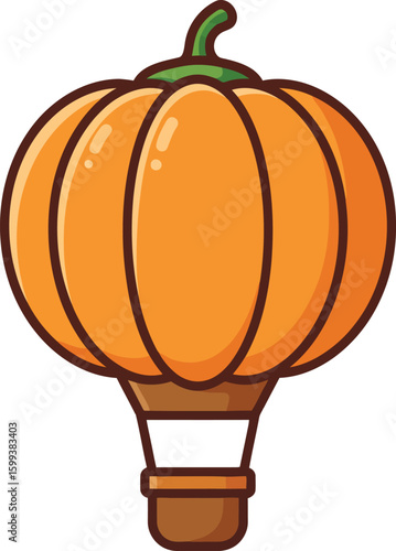 A whimsical illustration of a hot air balloon shaped like a pumpkin, ready for flight. Perfect for Halloween, Thanksgiving, decor, stickers, and craft designs