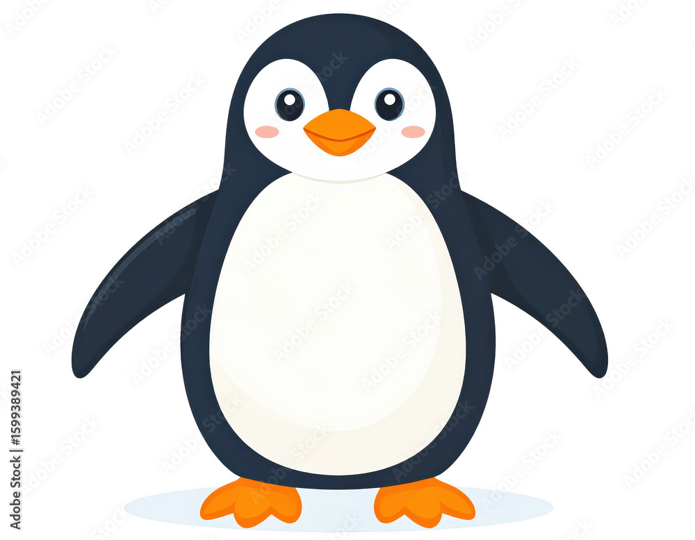 Naklejka premium Cute cartoon penguin standing on ice isolated on transparent background