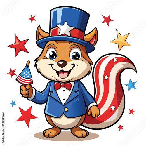 Patriotic squirrel in uncle sam costume with stars