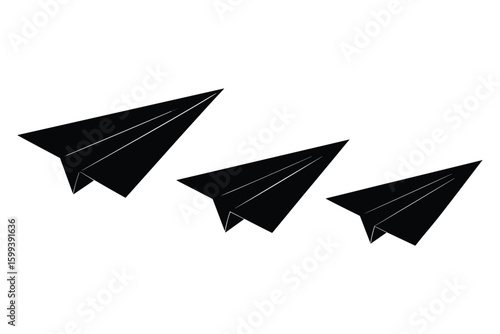 set of paper airplane silhouettes in various angles, representing creativity, freedom, and communication