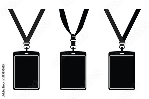 set of blank ID card badge silhouettes with lanyard, used for staff identification and access control