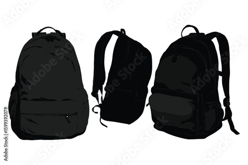collection of backpack silhouettes from different angles, student and travel gear icons