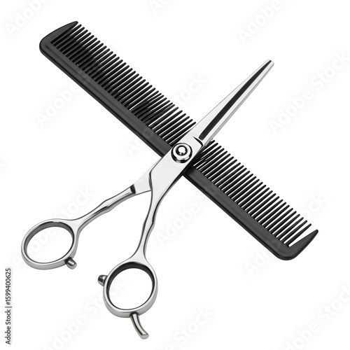 Hairdressing Scissors and Comb, isolated on transparent background