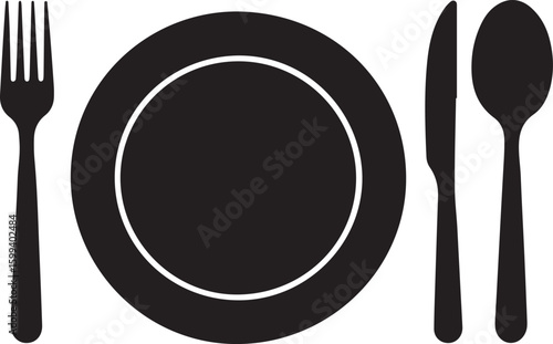 Tablespoon,Table knife,Fork And Plate Dinner Set Vector Illustration