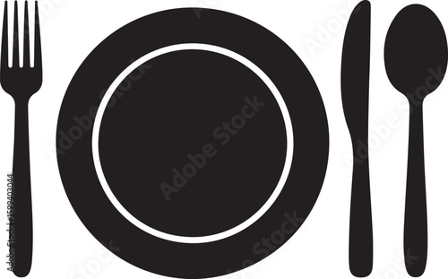 Tablespoon,Table knife,Fork And Plate Dinner Set Vector Illustration