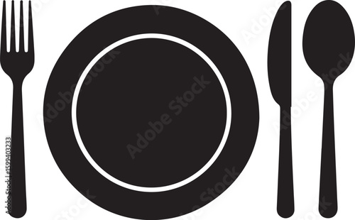 Tablespoon,Table knife,Fork And Plate Dinner Set Vector Illustration