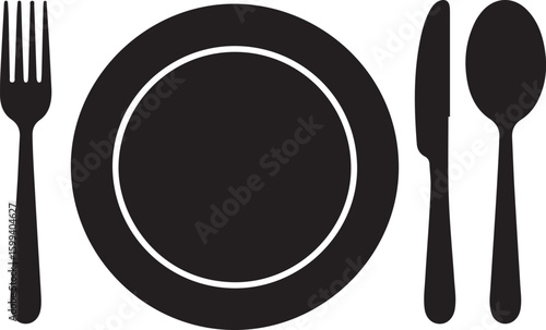 Tablespoon,Table knife,Fork And Plate Dinner Set Vector Illustration
