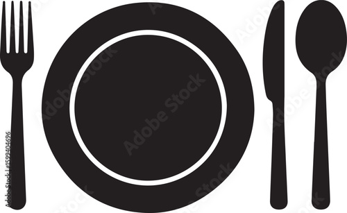 Tablespoon,Table knife,Fork And Plate Dinner Set Vector Illustration