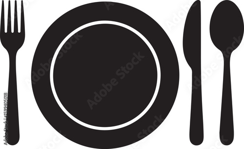 Tablespoon,Table knife,Fork And Plate Dinner Set Vector Illustration
