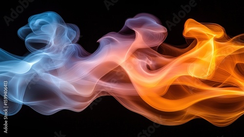 Abstract artwork:  Intense interplay of cool blue and warm orange smoke, swirling in dynamic patterns against a stark black background.  A captivating visual representation of contrasting elements.