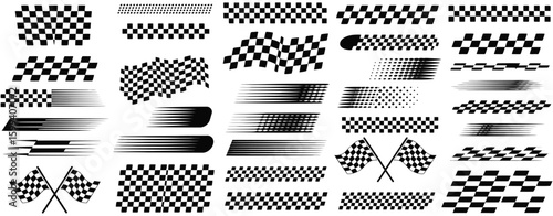  Racing Stripe Speed Vector Set with Dynamic Line Patterns, Competition Graphics, Race Cars, and Checkered Finish Line Designs

