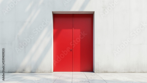 Vibrant Red Double Door on Minimalist Concrete Wall