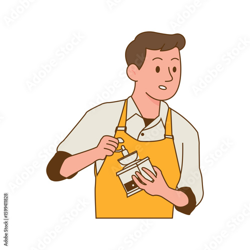 Male Barista Grinding Coffee Beans