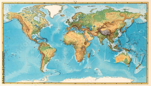 Detailed world map, topographical relief