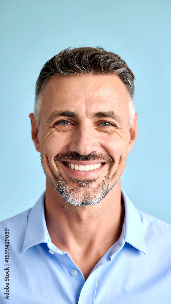 Obraz premium Happy mature man portrait with blue background.