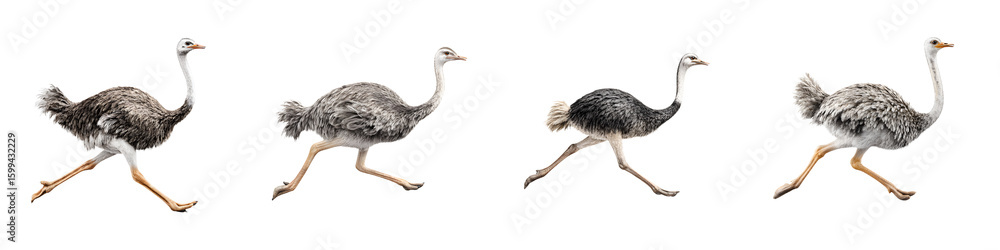 Fototapeta premium Ostrich Running: Four Stages, White Background