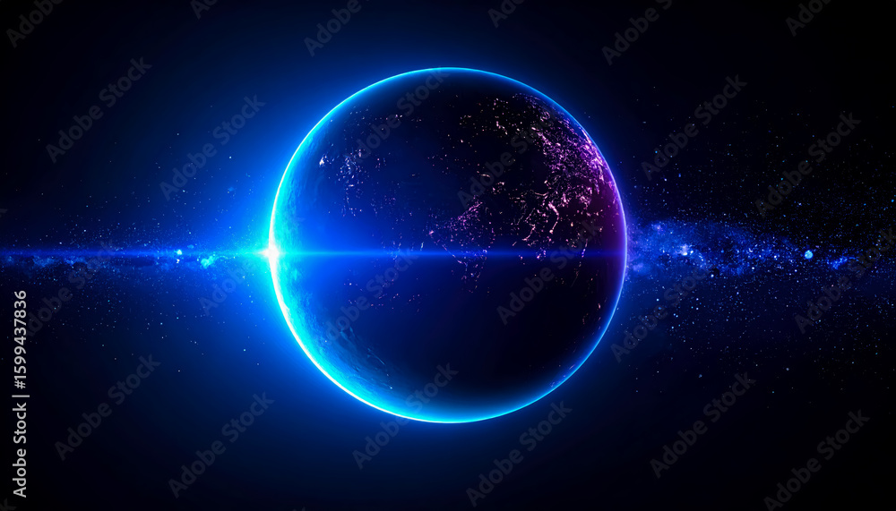 Fototapeta premium planet blue purple in dark space