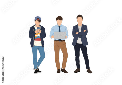 Generations with Technology: Gen Z, Millennial, and Gen X Characters Flat Vector Illustration