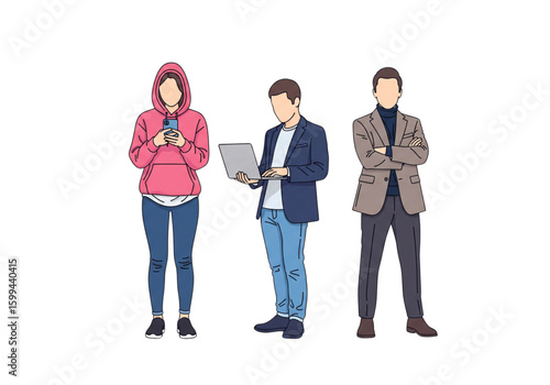 Generations with Technology: Gen Z, Millennial, and Gen X Characters Flat Vector Illustration