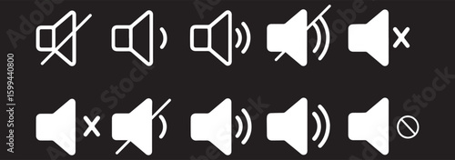 Sound volume icons set with different signal levels. Sound icon, volume symbol, speaker sign, Аn icon that increases and reduces the sound. icon vector. sound symbol.