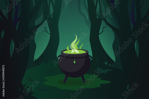 Spooky gazebo decorated with spider webs and orange pumpkins vector illustration