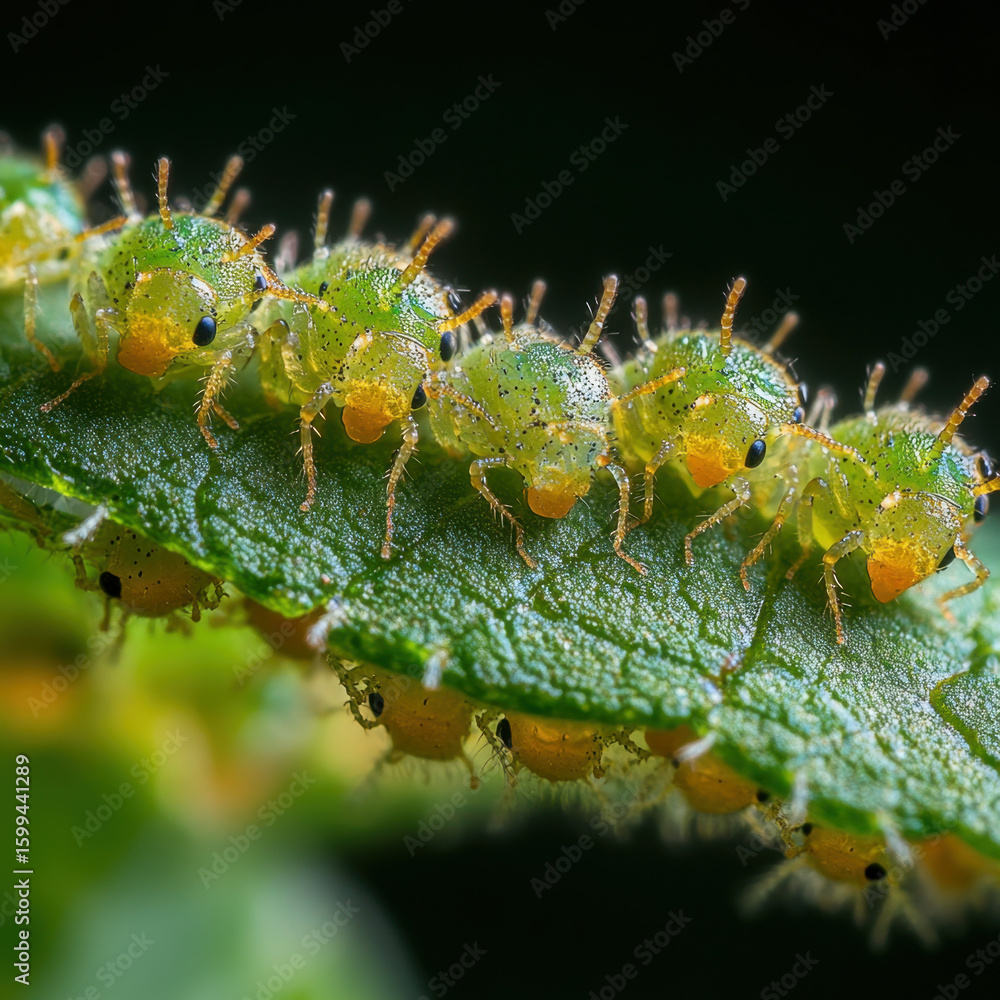 Fototapeta premium Green apnt beetles on a leaf.