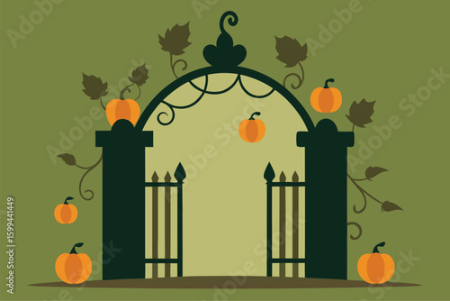 Ghostly horse carriage rolling through foggy Halloween road vector illustration