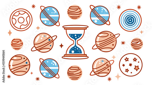 Planet Orbit Hourglass Vector Icons