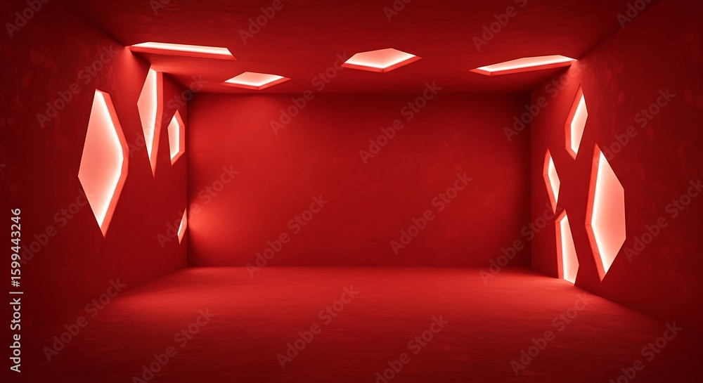Obraz premium Empty room with red unusual textured background with geometric shapes