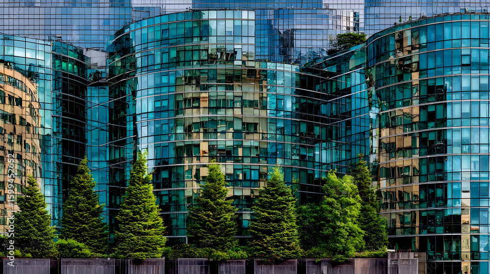 Fototapeta premium Abstract Urban Texture Formed by Green Glass Windows