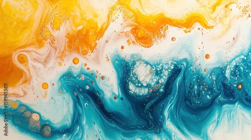 Abstract Fluid Acrylic Pour Painting: A Symphony of Blue and Gold