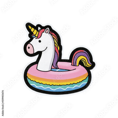 Cute Unicorn in Rainbow Inflatable Ring Summer