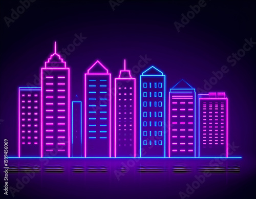 Neon Cityscape Skyline at Night.