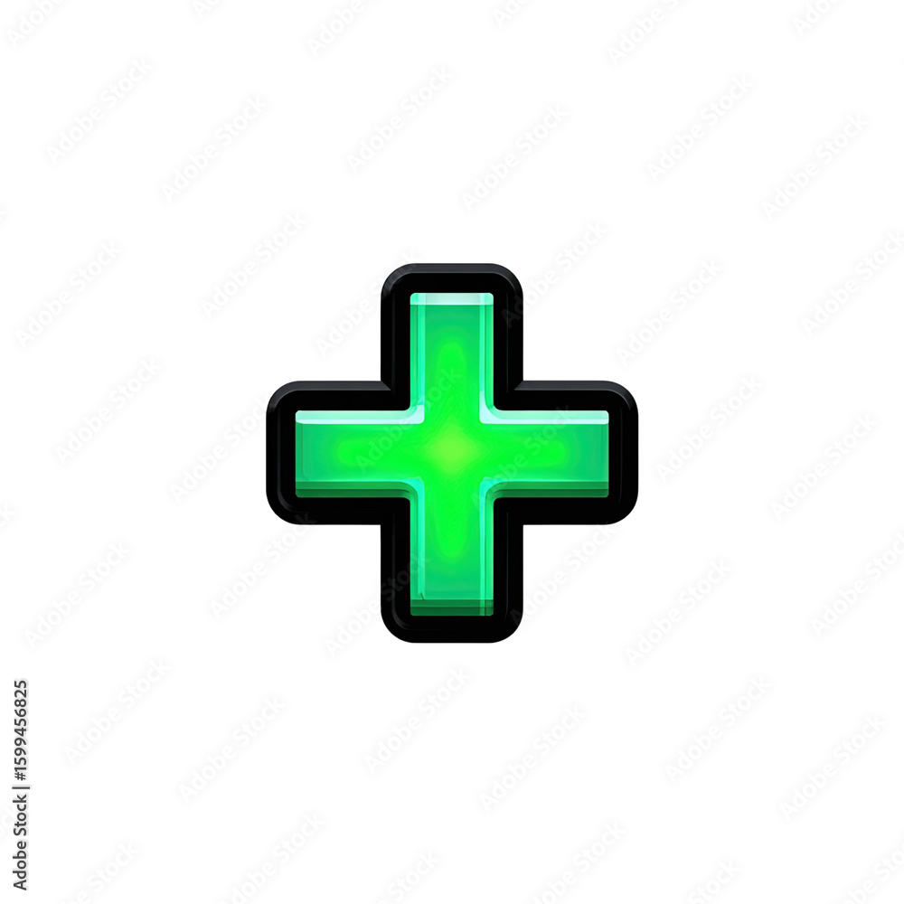 Obraz premium Glossy Green Plus Sign Icon Medical, Add,