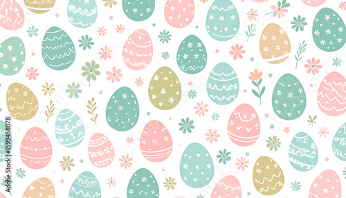 Pastel Easter Eggs Floral Pattern.