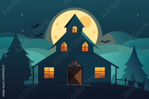 A glowing cauldron in a dark forest clearing with mystical light vector illustration