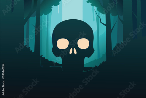 A foggy graveyard with eerie tombstones and a full moon overhead vector illustration