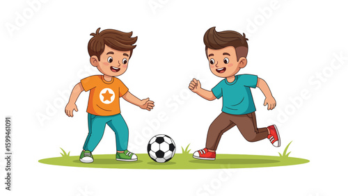Joyful Kids Playing Soccer A Fun Illustration of Childhood Friendship and Sportsmanship