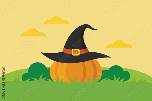 A spooky haunted house at dusk with glowing jack o lanterns vector illustration