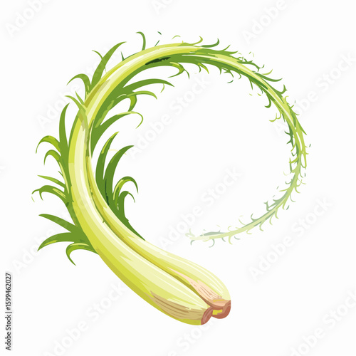 floating lemongrass blade in elegant arc, minimal botanical line-art svg for natural and herbal designs