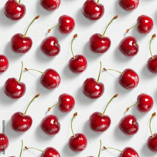 Flatlay Cherry Seamless Pattern on White Background